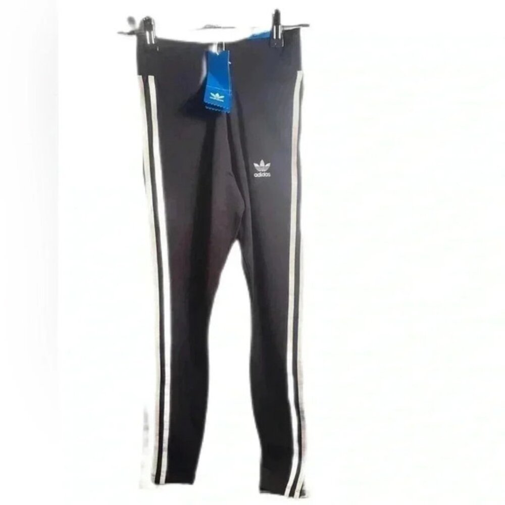 NWT  Adidas 3 stripes casual yoga stretch streetwear mid rise leggings tights M - Picture 2 of 3